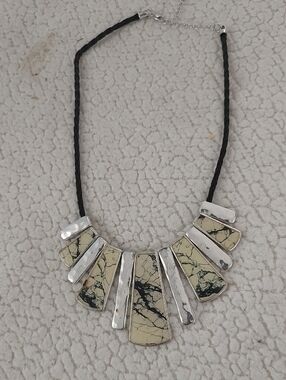 Statement Black and Cream Stone Bib Necklace -